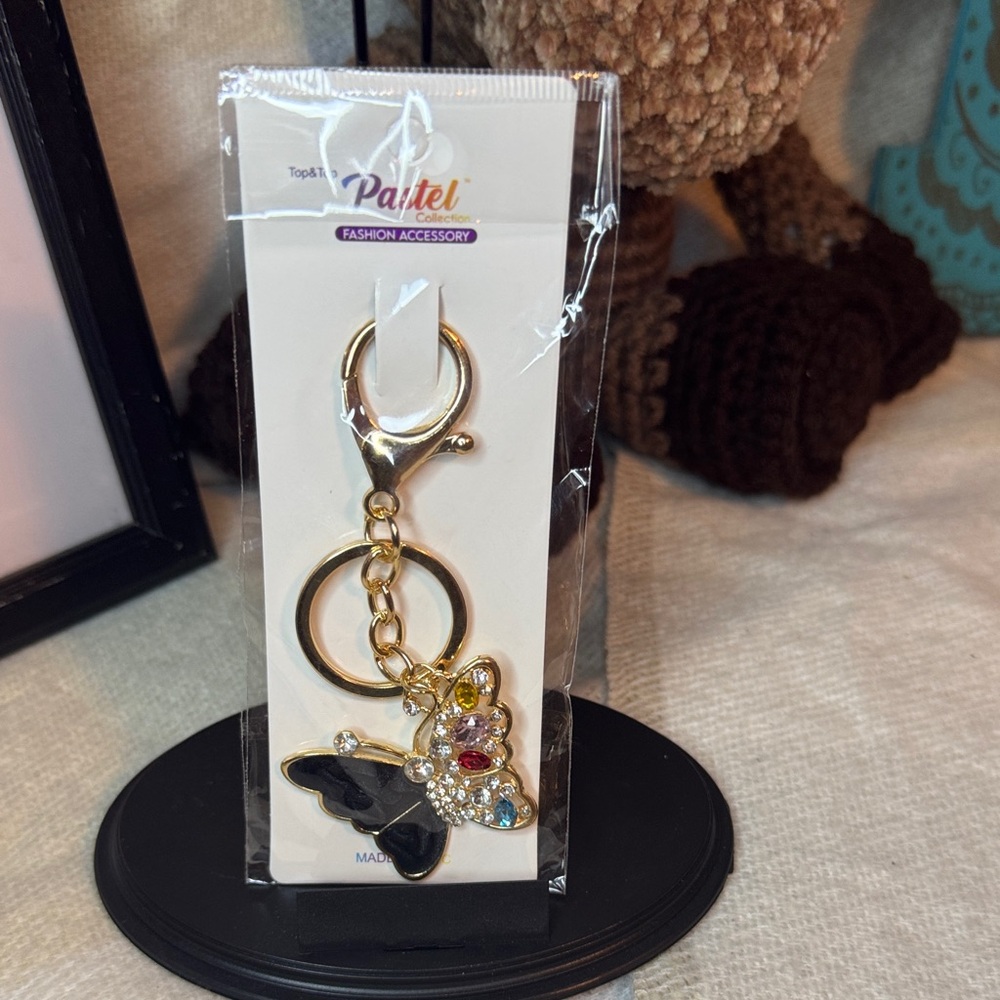 Gold Butterfly Keychain with Colorful Gems